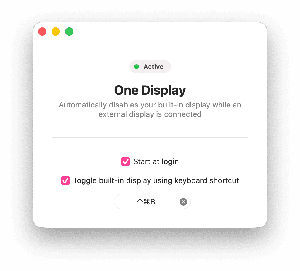 The One Display settings window, running on macOS.