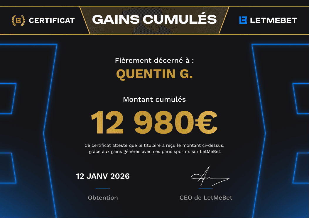 Gain cumulés Quentin sur la plateforme LetMeBet