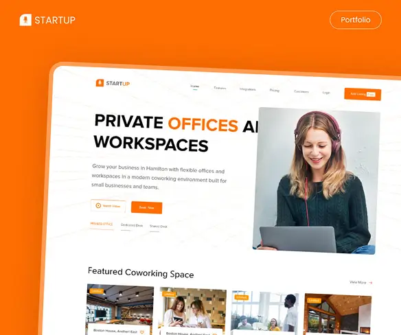 UI design template for an app that helps users find and book co-working spaces