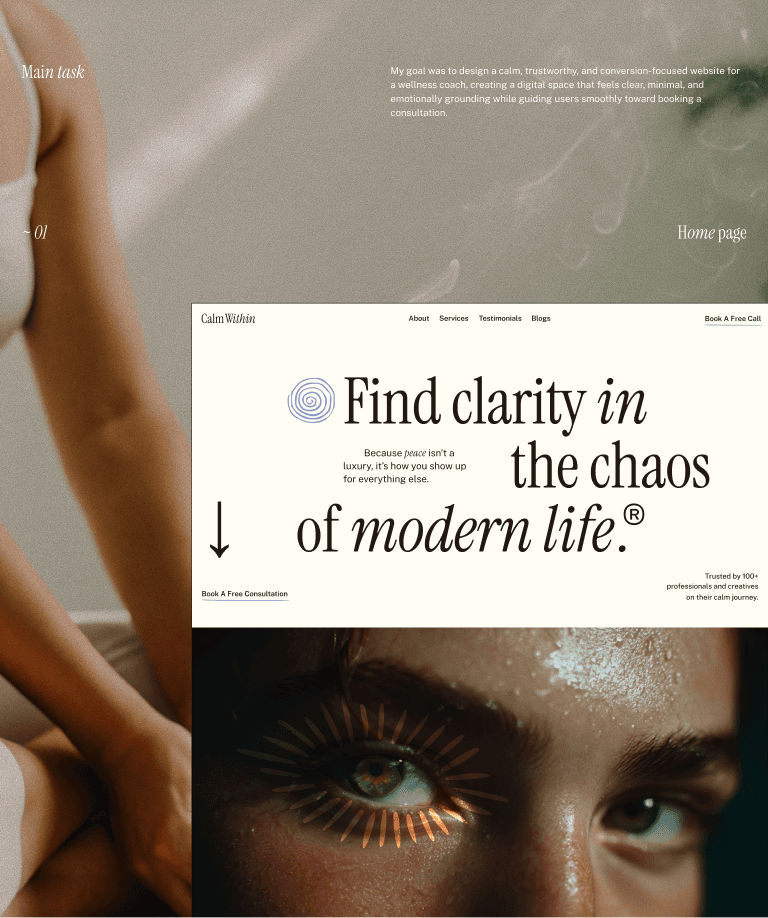 Serene wellness website design for 'Calm Within'.