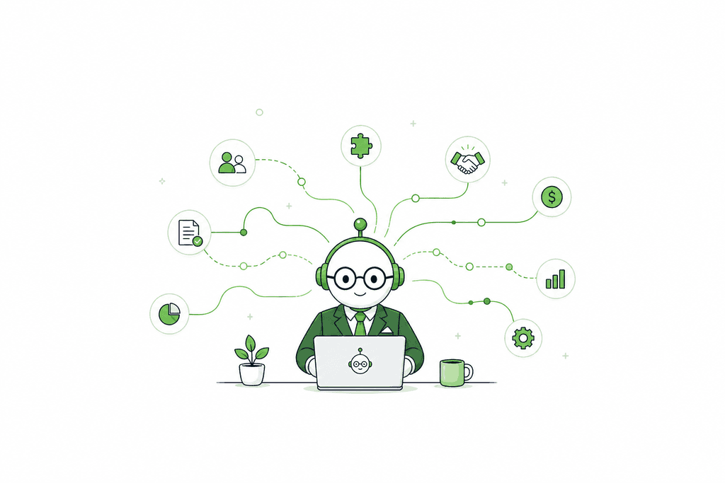 Robot analizuje powiązania między firmami i zależności w strukturze biznesowej