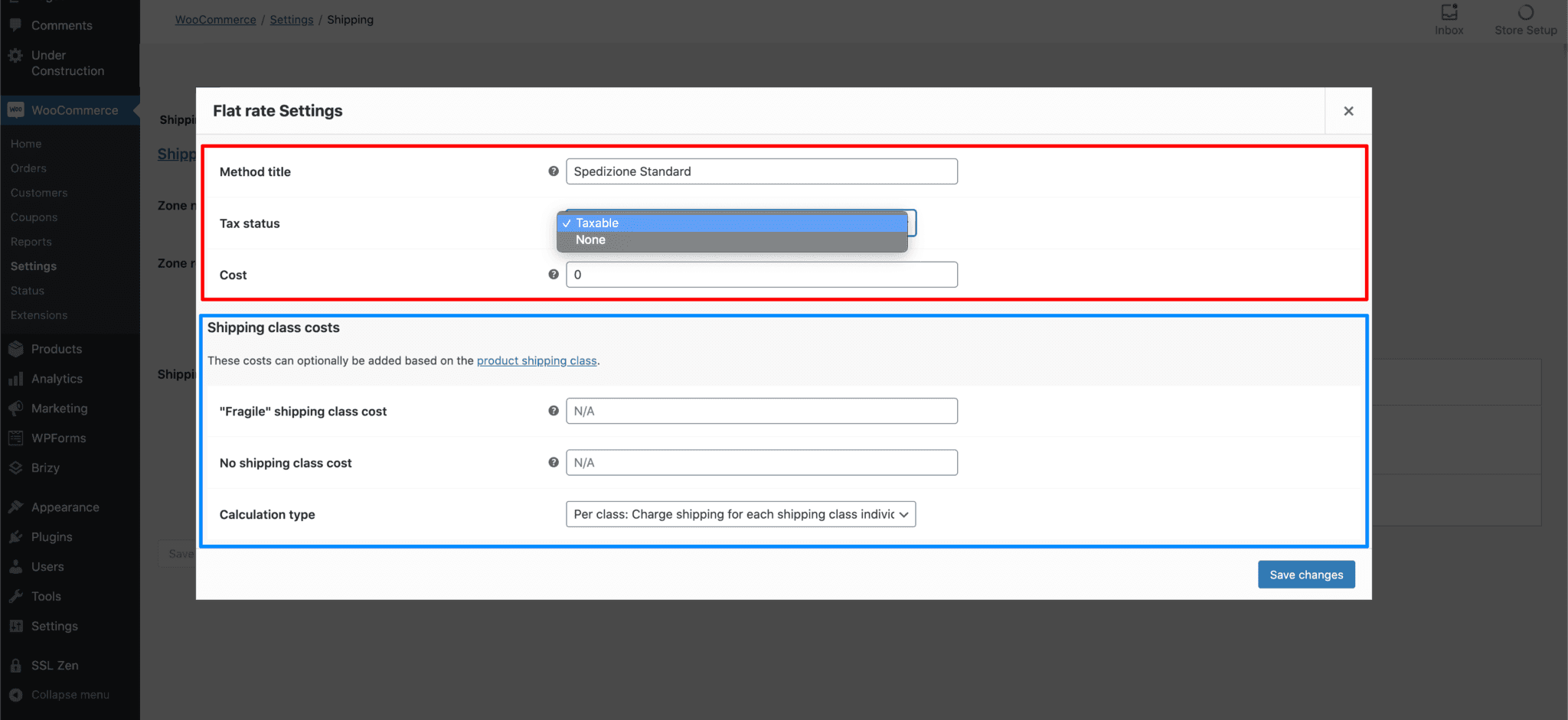 Woocommerce metodi di spedizione