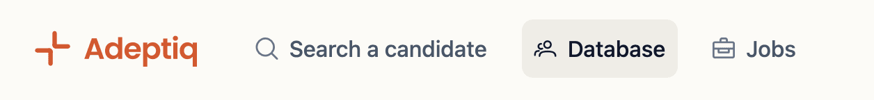 Screenshot of the Adeptiq in-app menubar, with the 'Database' item highlighted.