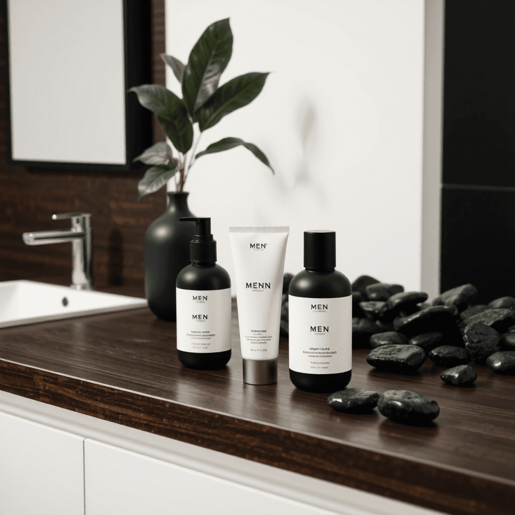 product photography of Men's skincare products