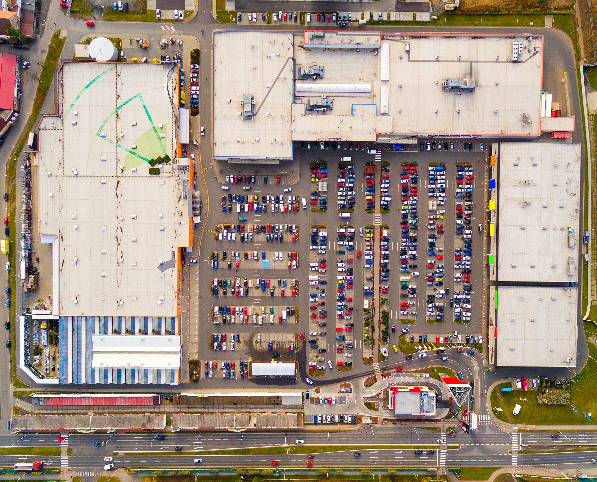 Overhead view of parking lot