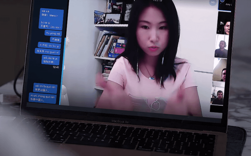 business people discussing on laptop