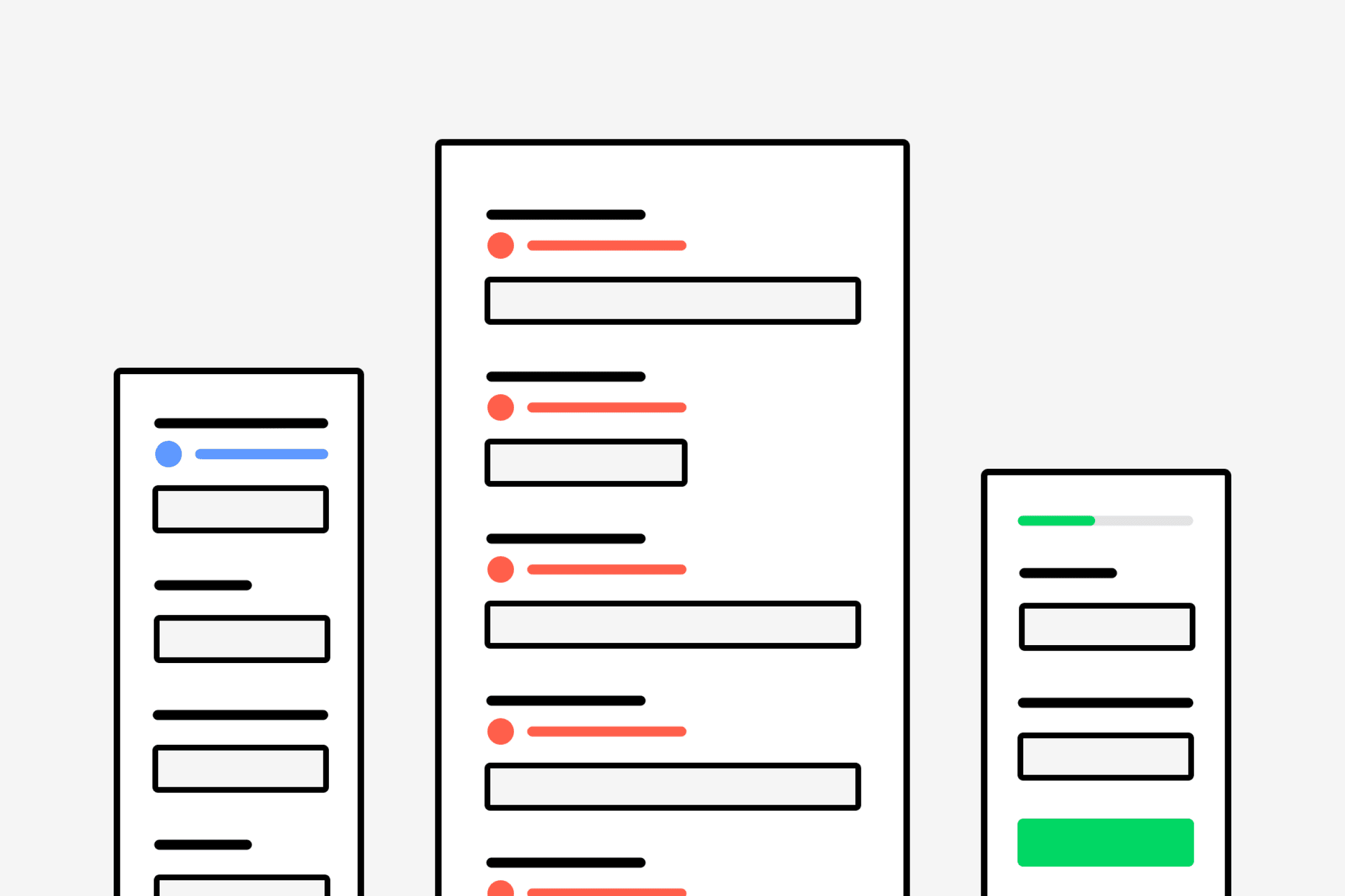 An illustration of three forms in different screen size