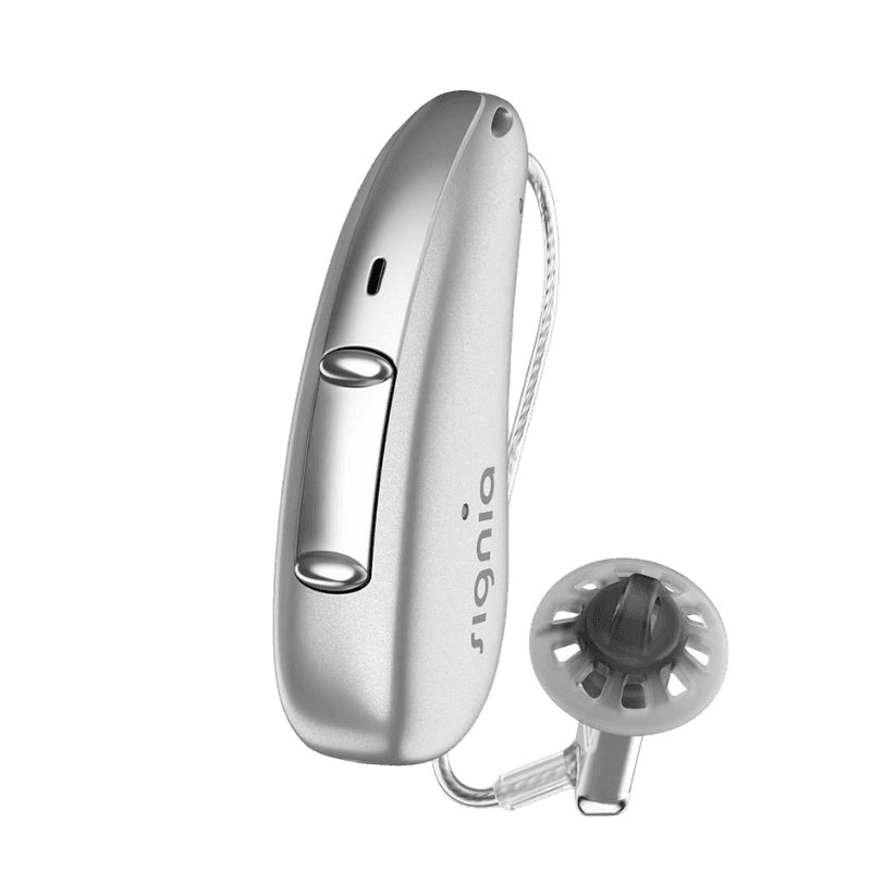 Signia Pure Charge&Go 5AX, appareil auditif rechargeable micro-contour, pensé pour une écoute naturelle et fluide. Rendez-vous Audio Pour Tous.