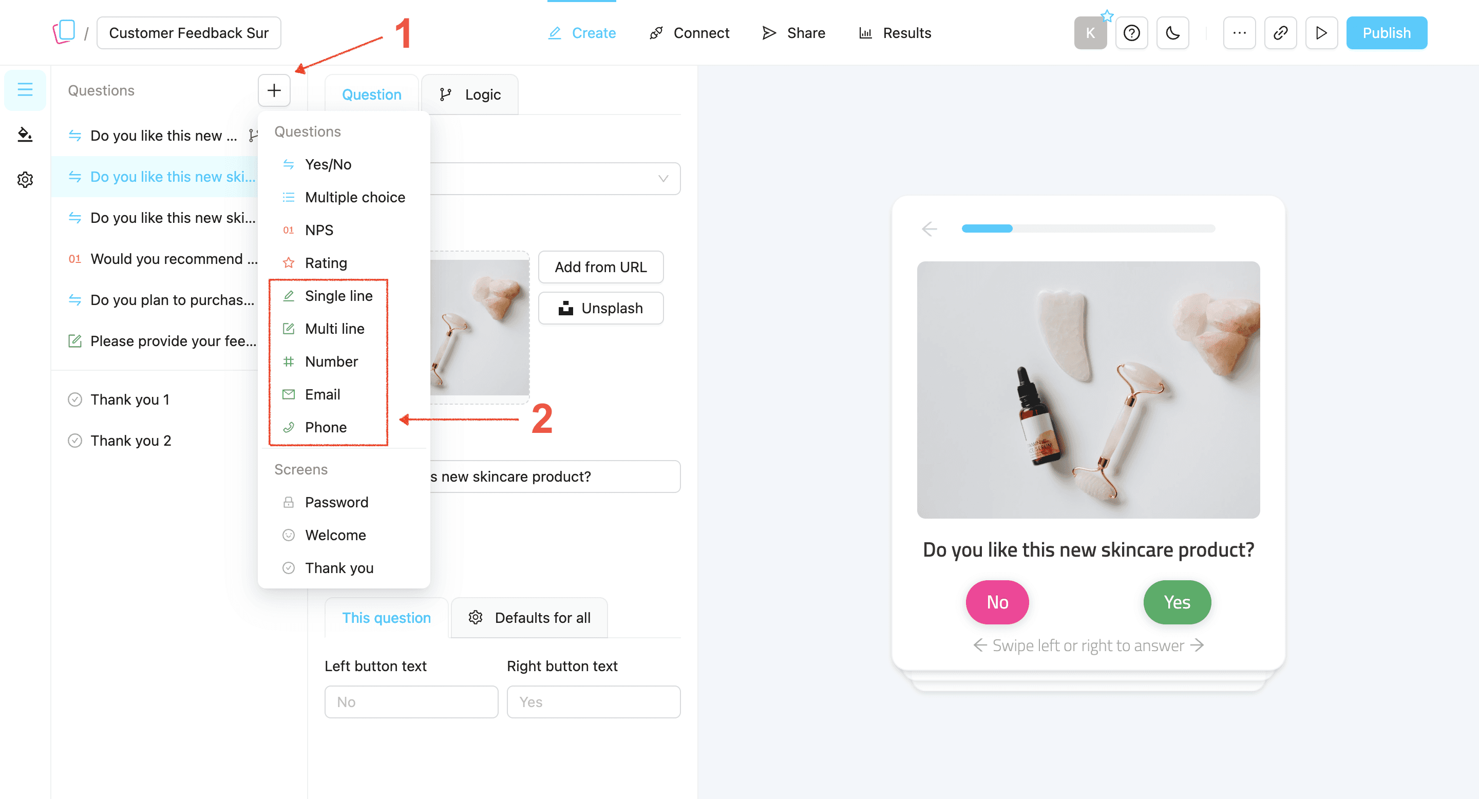 Select an input question type