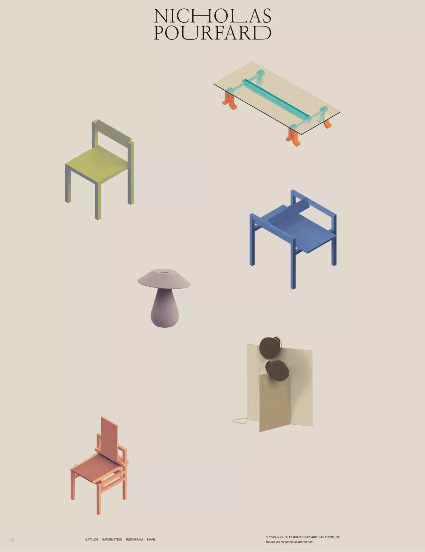 Nicholas Bijan Pourfard Design portfolio page screenshot showcasing Design and Furniture & Interiors design