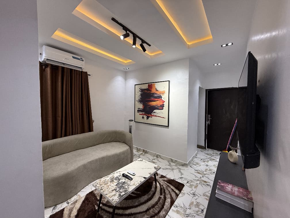 Stylish living area at Cedar The Crest, serviced shortlet apartment in Yaba, Lagos