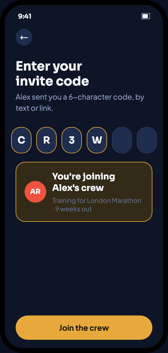 Join a crew screen