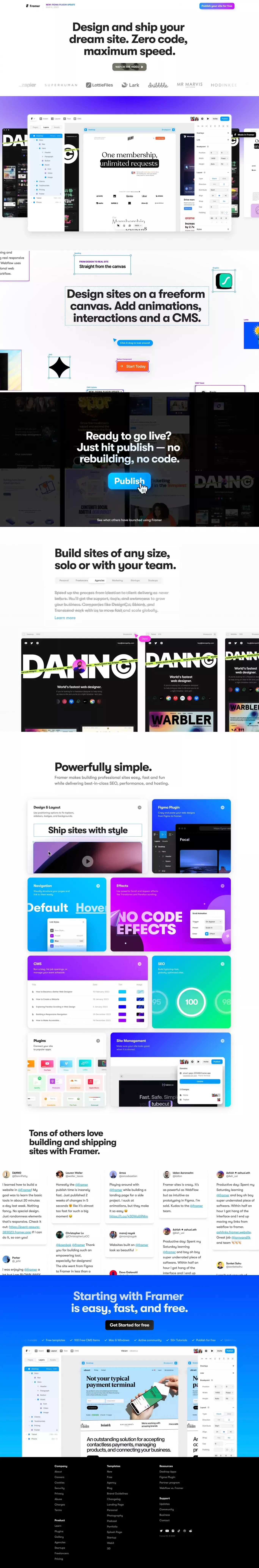 Framer â Design and ship your dream s landing page screenshot showcasing Design and Tech design