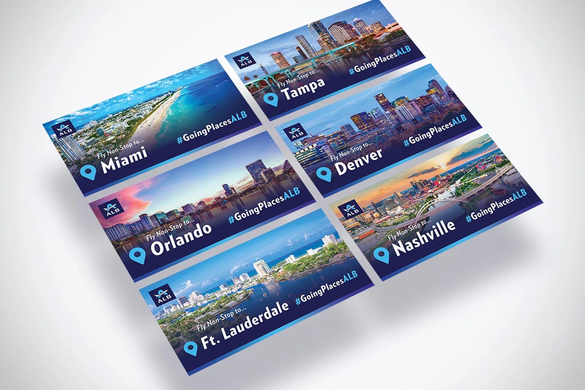 Social media marketing showing direct flight destinations from the airport