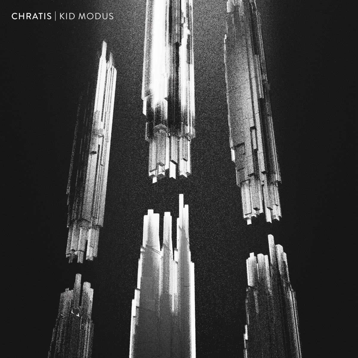 Cover design featuring monochromatic abstract structures resembling metallic or glass shards floating vertically against a dark background, with the text 'CHRATIS | KID MODUS' in the top left corner.