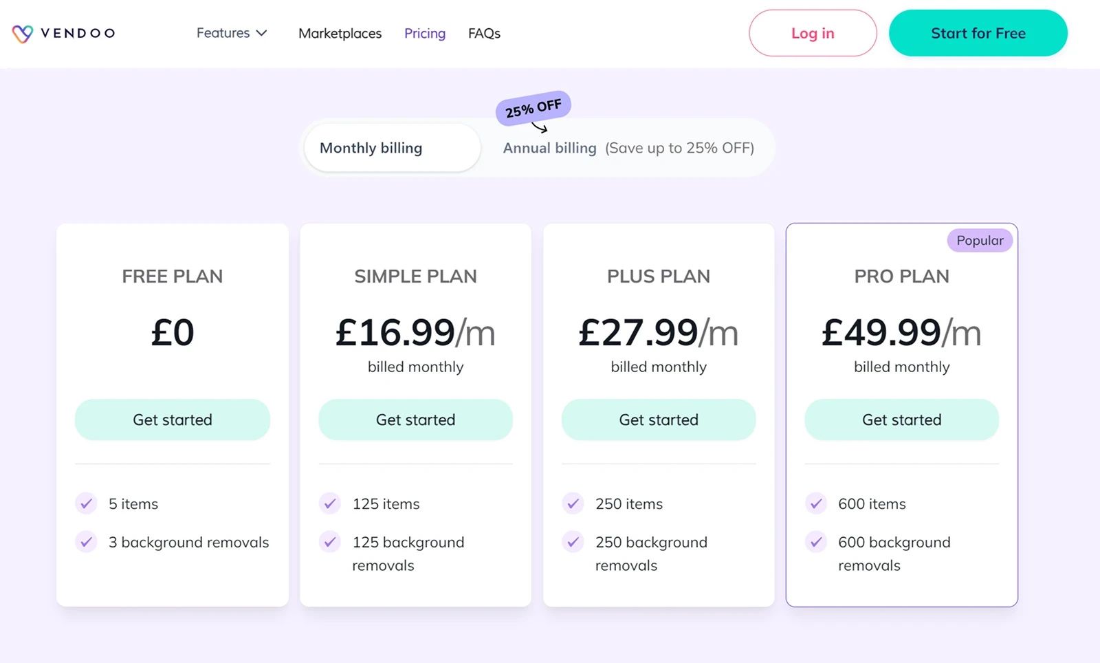 Vendoo's UK Pricing