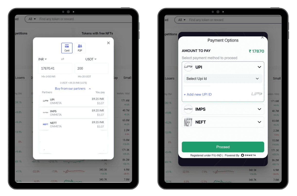 One click checkout widget for crypto exchanges