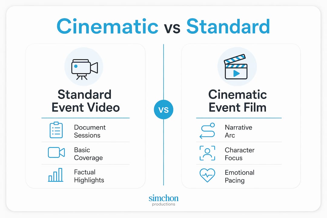 Infographic comparing cinematic and standard event video