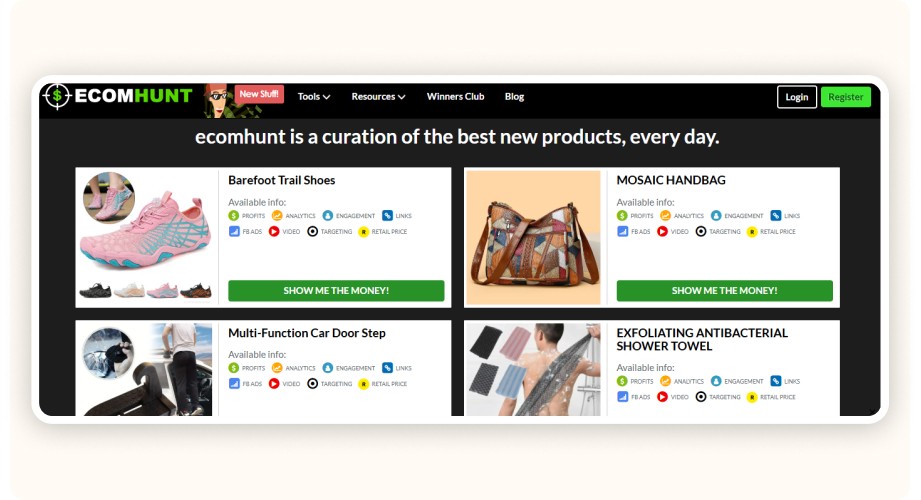EcomHunt dashboard view