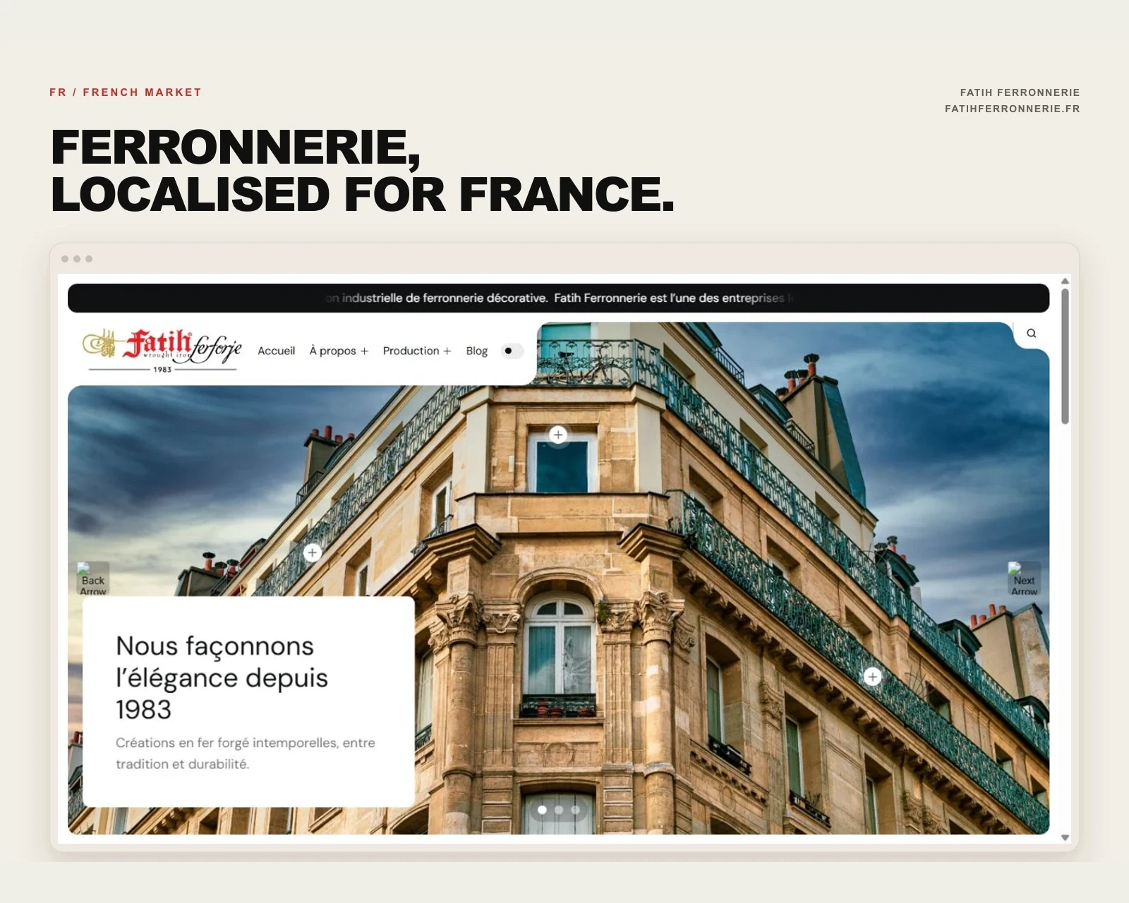 Fatih Ferronnerie French wrought iron website design and localisation by Arteneldigitale.