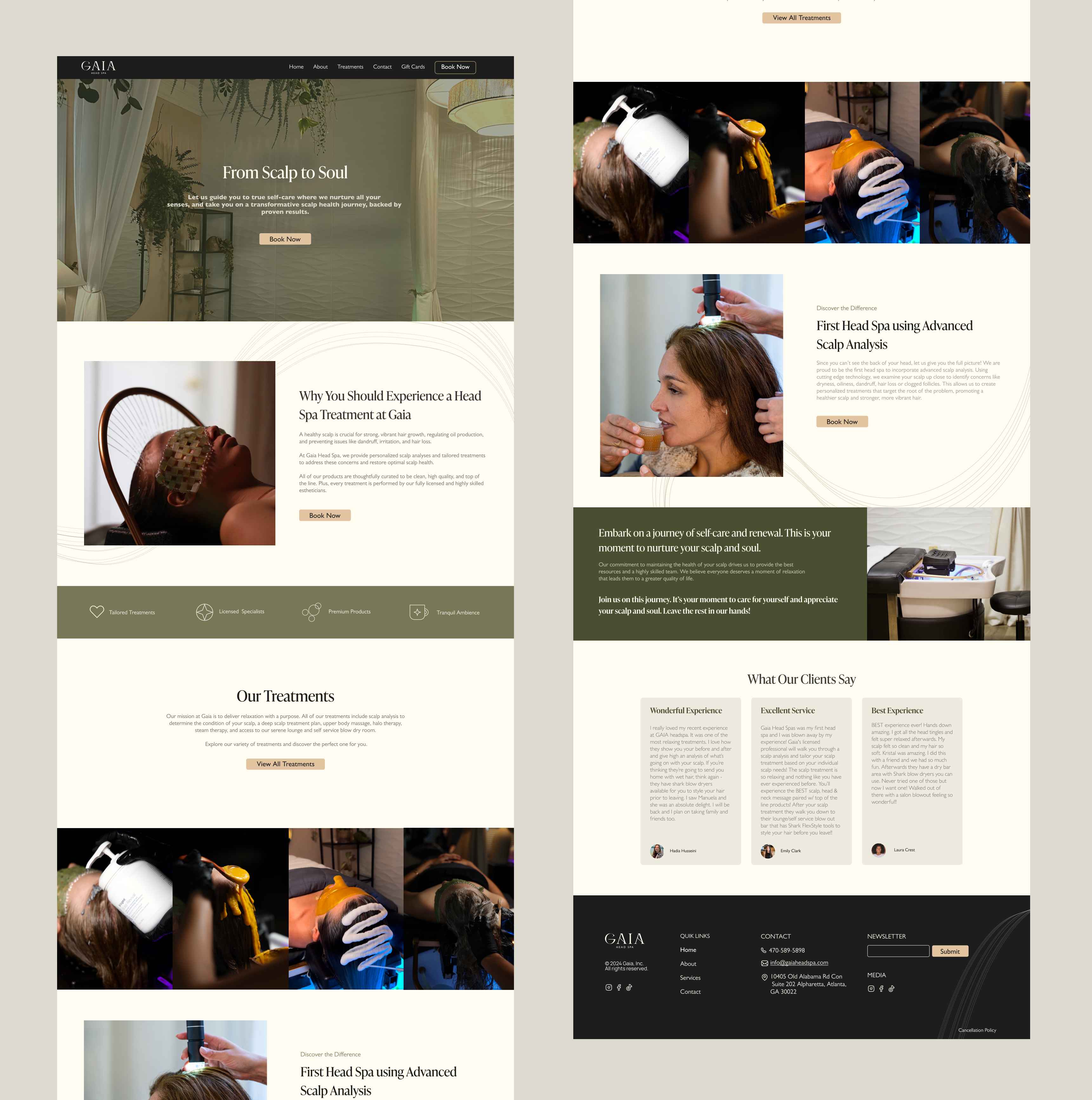 Wellness spa website UI mockup, featuring a soft color palette and easy online booking.
