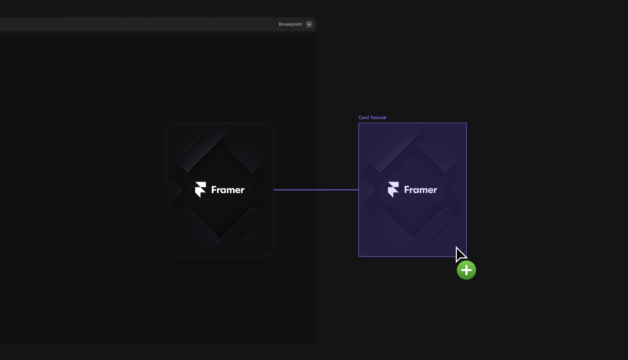 Framer card tutorial interface with connected component states