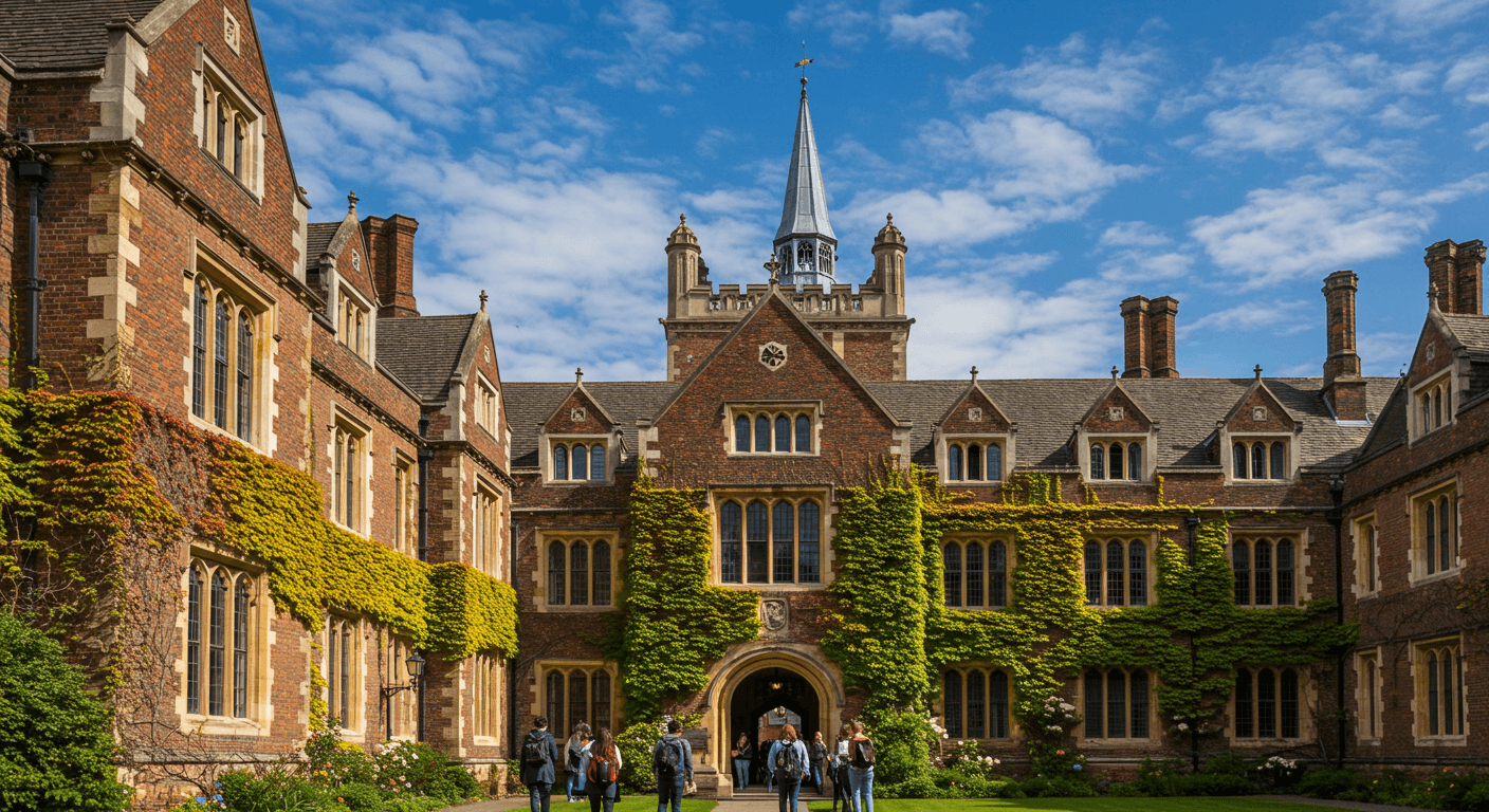Students walking into an university