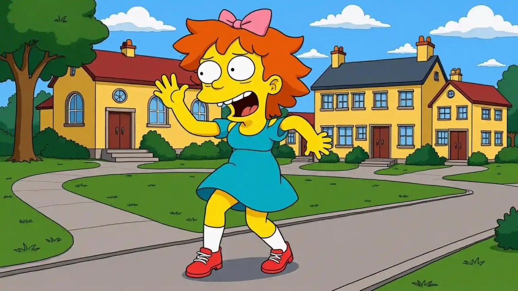A Simpsons-style cartoon of a cheerful young girl.