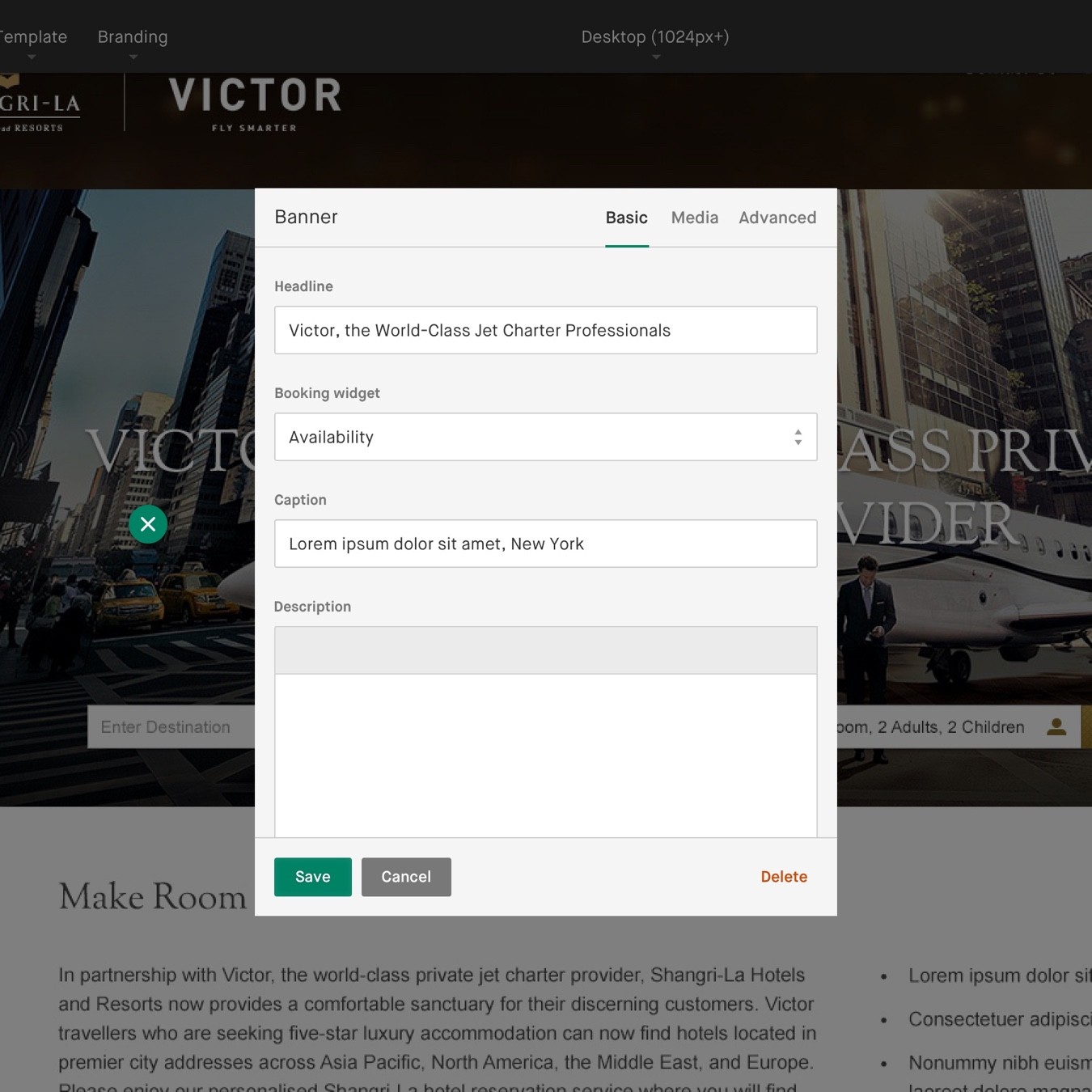Edit block modal - Basic tab.