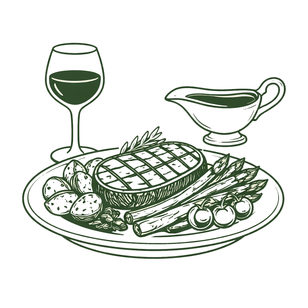 illustration of pasta and a glass of wine