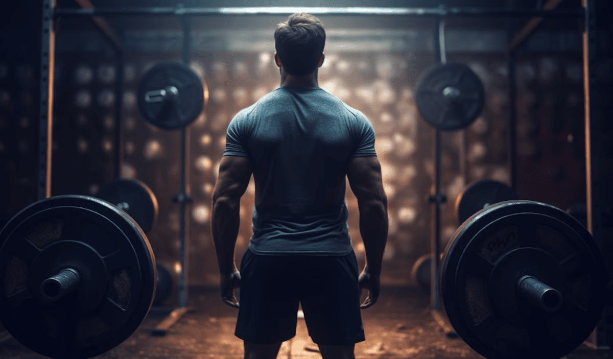 Confident Black woman with afro hair in red tank top posing in gym.