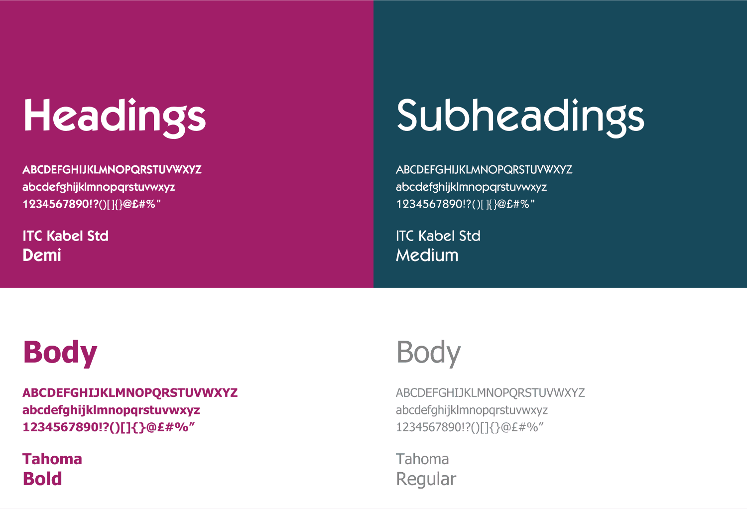 Depicting headings, ITC Kabel and body font Tahoma