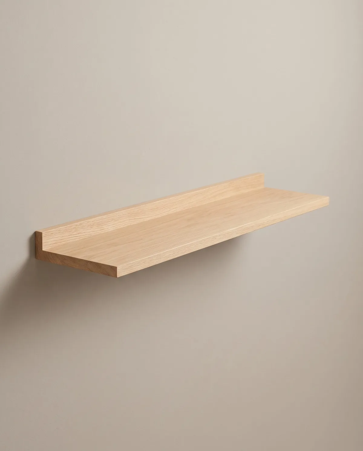 Ledge wall shelf, solid oak, hidden brackets