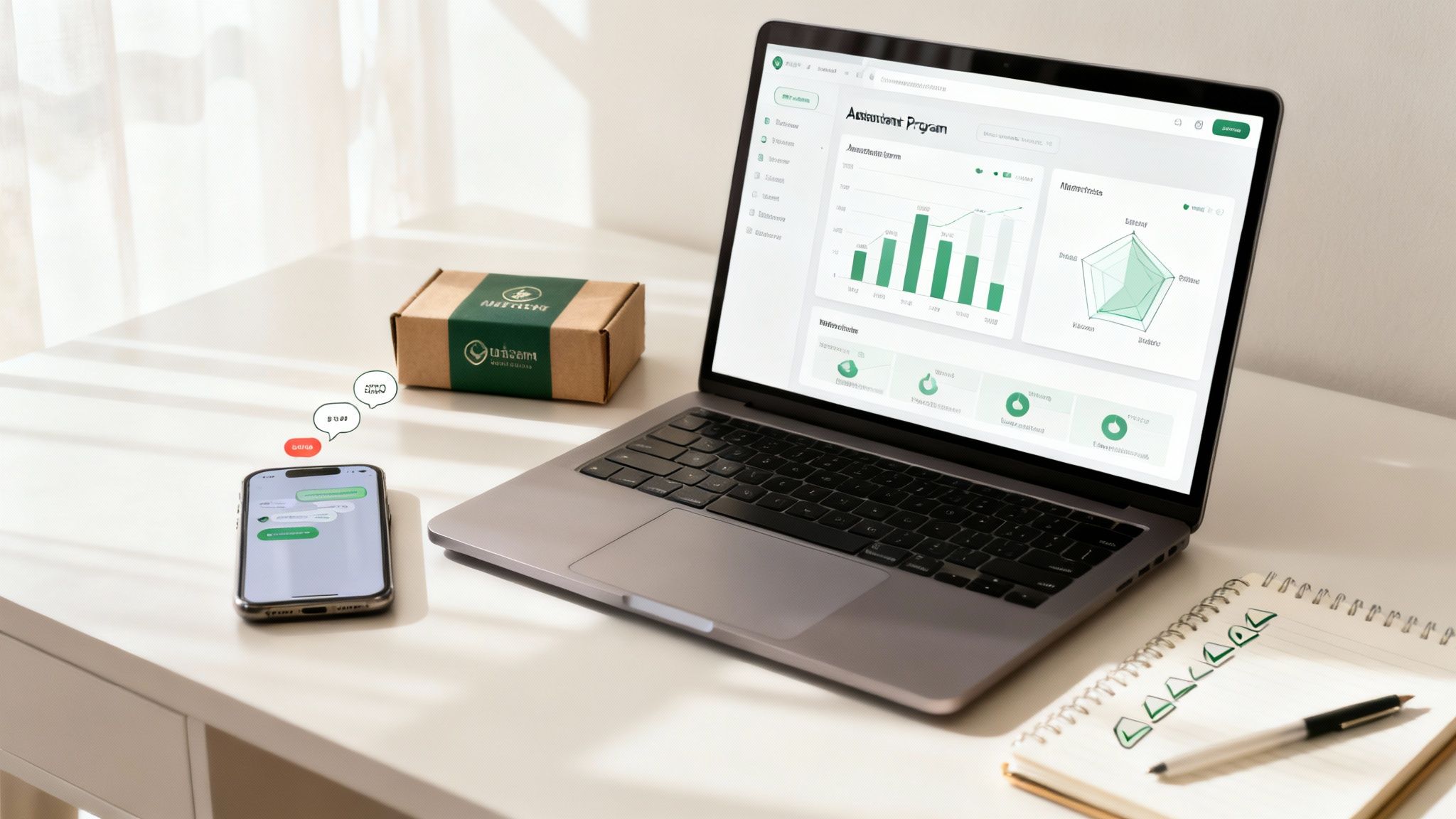 A dashboard showing key metrics like engagement rates and conversion data for an ambassador program.