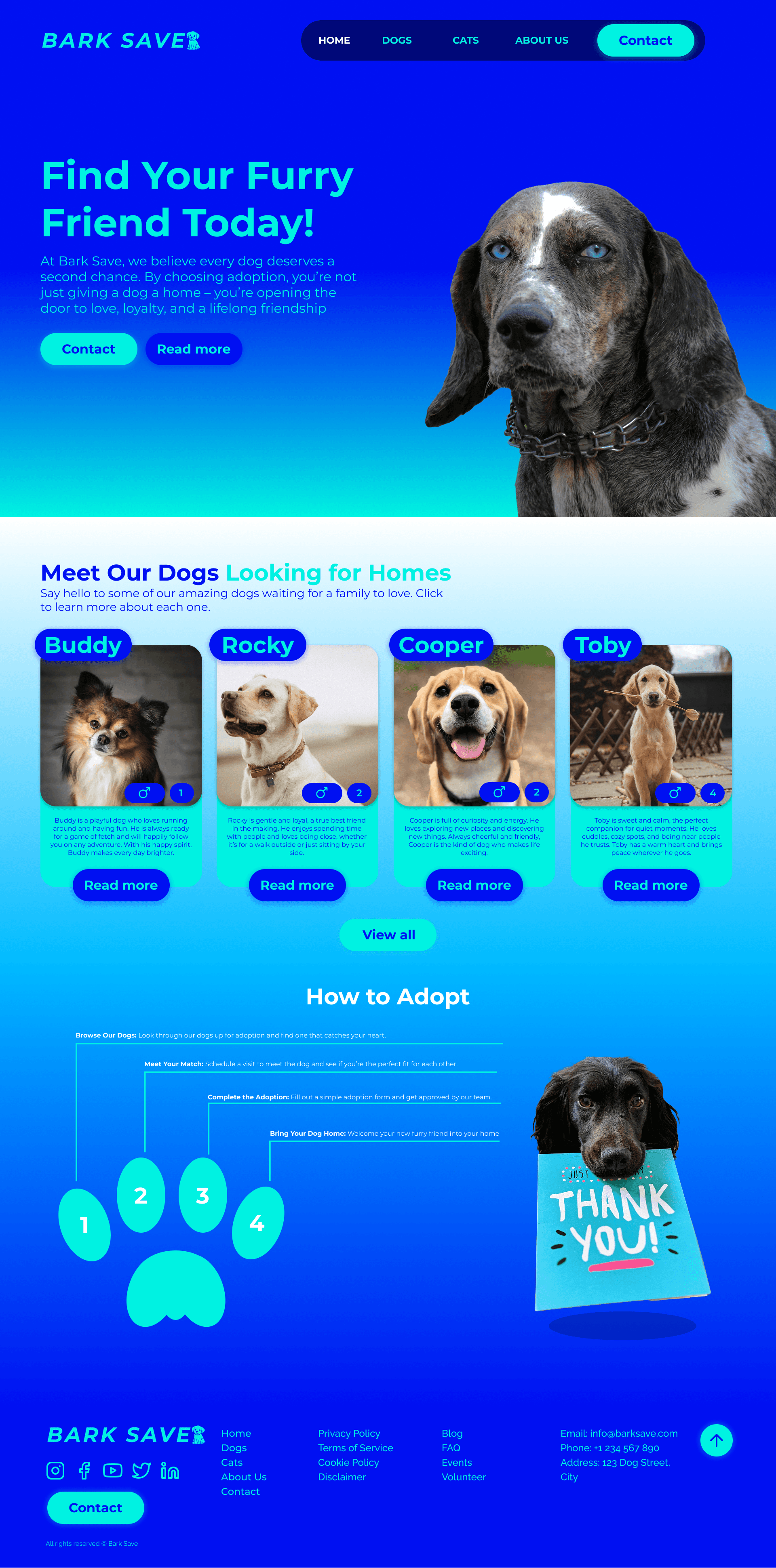 Forside til BarkSave – moderne nettside for hundeadopsjon laget av Sideklikk