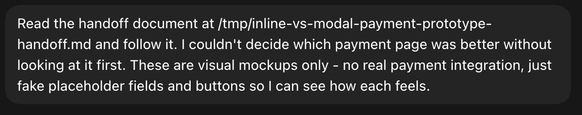 handoff example prompt in a new Codex chat: creating new visual mockups