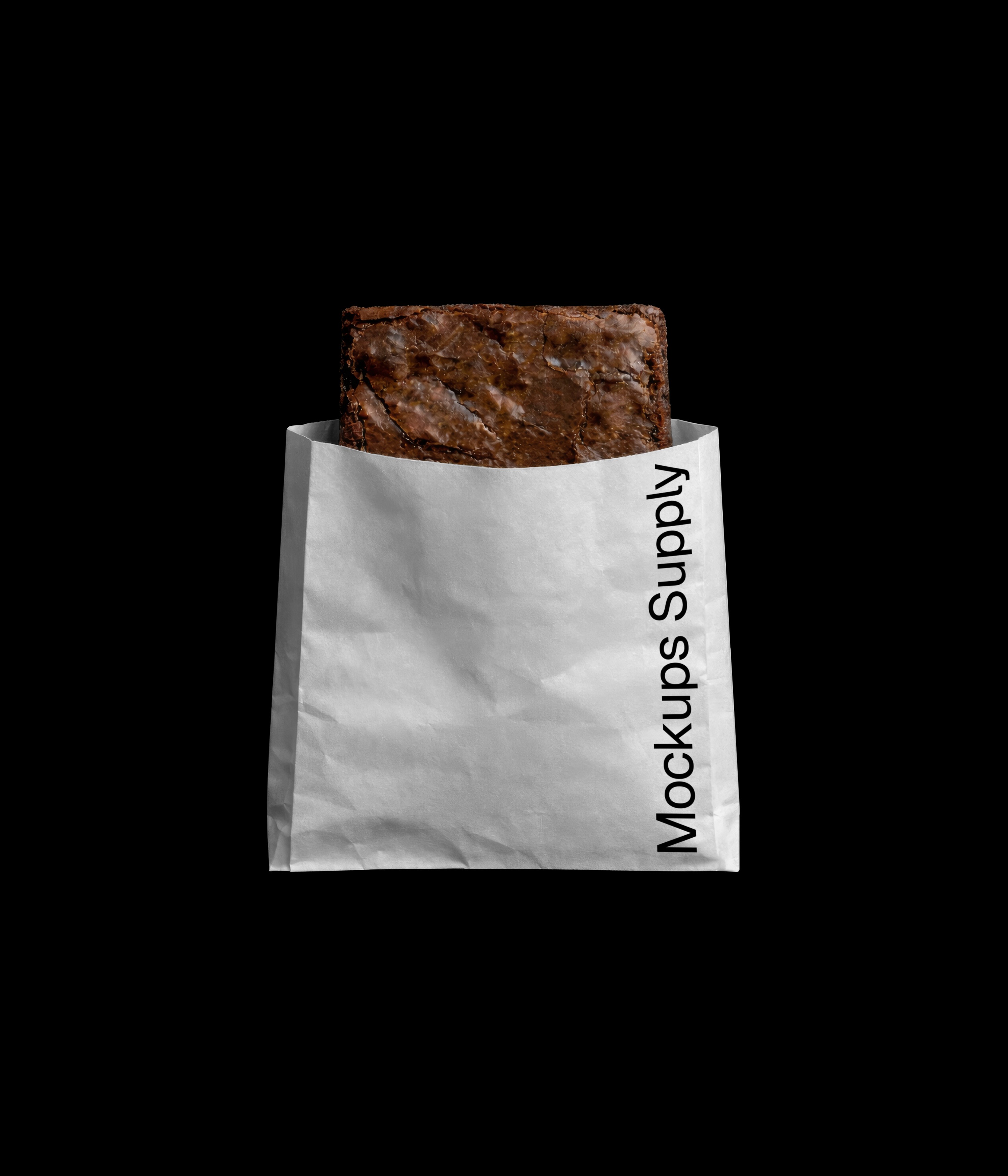 Piece of brownie cake in paper bag mockup for Photoshop with editable packaging design