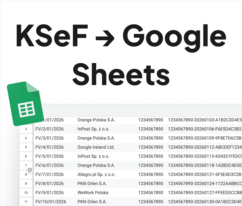 Arkusz Google Sheets z fakturami KSeF