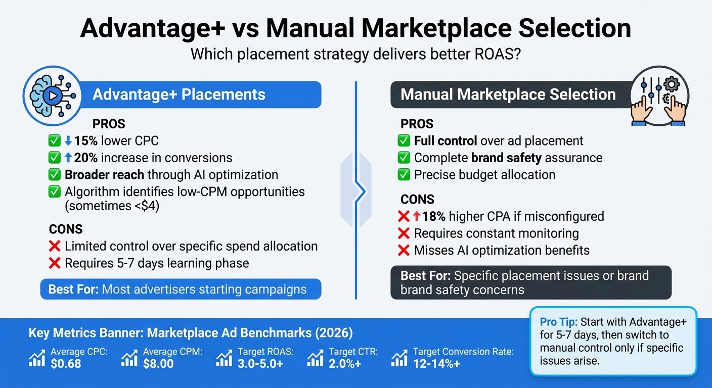 Advantage+ vs Manual Marketplace Ad Placements: Performance Comparison