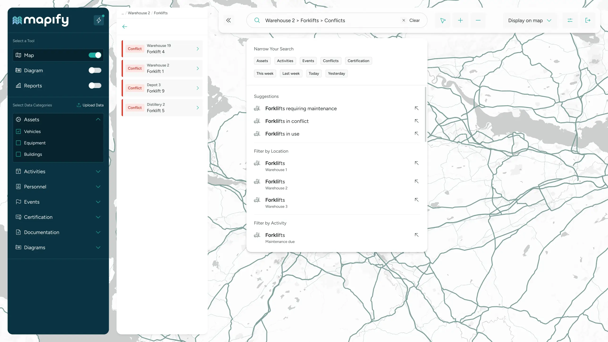 Mapify UI search results