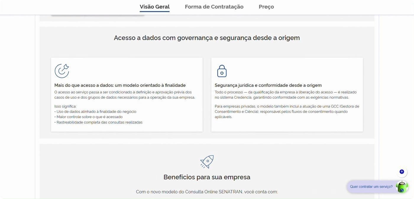 Captura de tela de referência do Credencia para Passo 1 — Visão geral da Consulta Online Senatran. Contexto: 01 — Consulta Online Senatran.