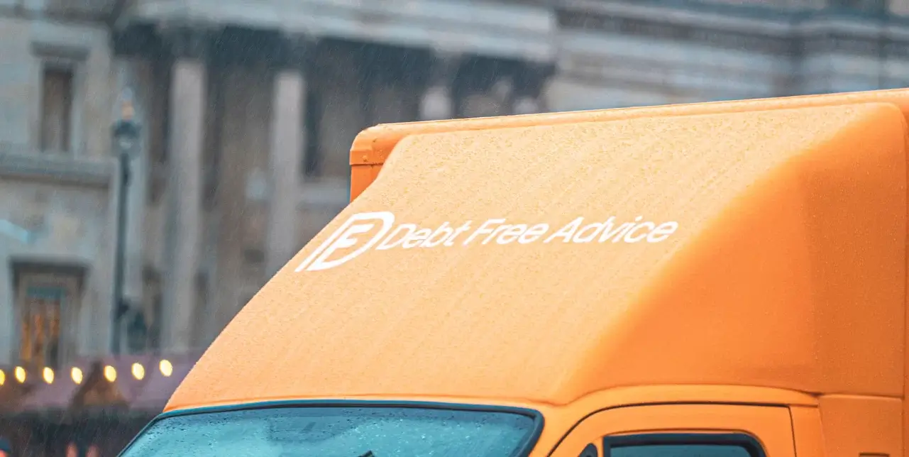 Image of the front roof of Debt Free Advice van.