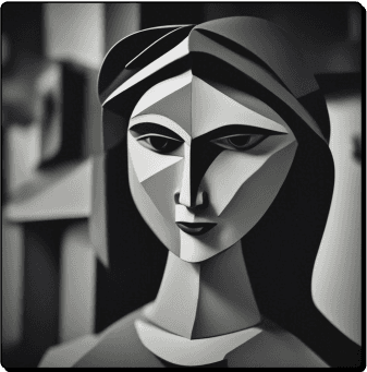 Albus, image generation with AI, cubist style, woman statue, art