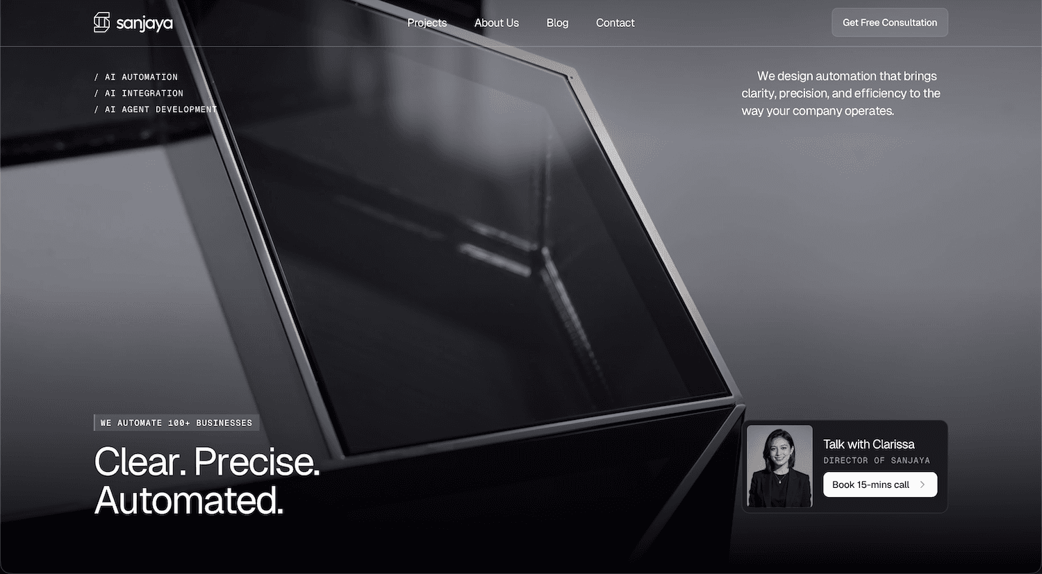 Sanjaya AI agency Framer template hero section with enterprise-focused layout and trust elements