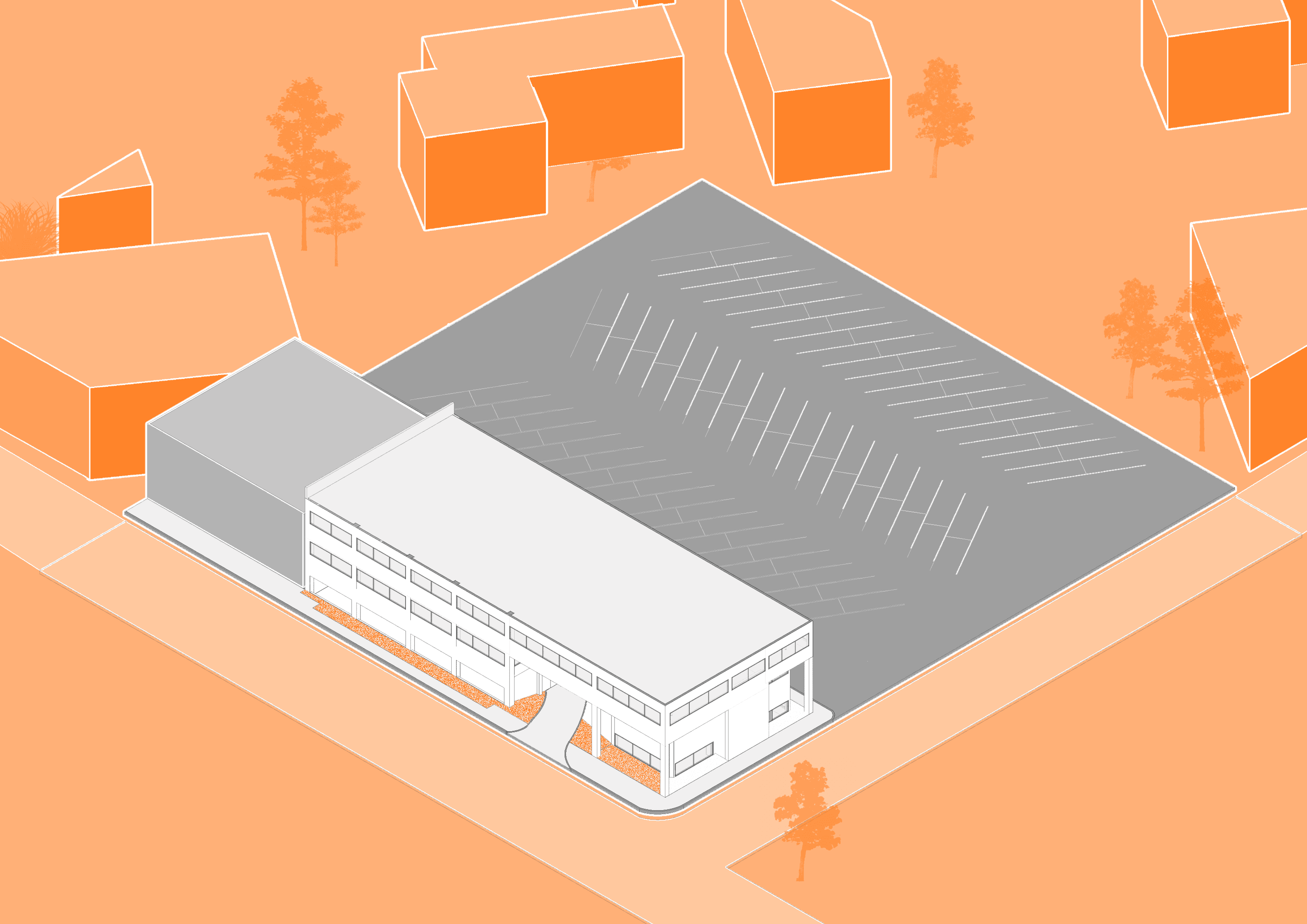Project site plan, isometric view.