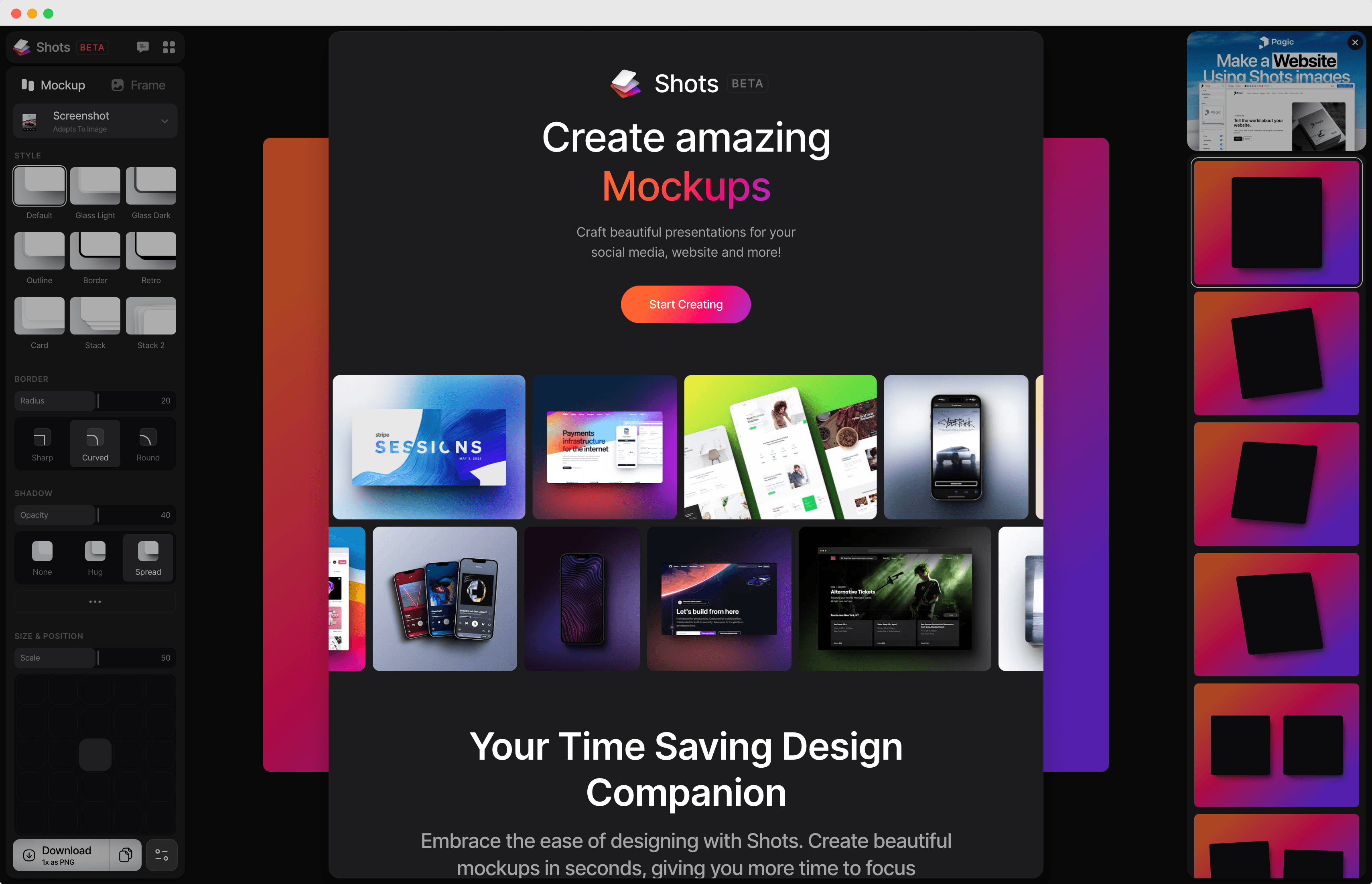 A screenshot of shots.so landing page