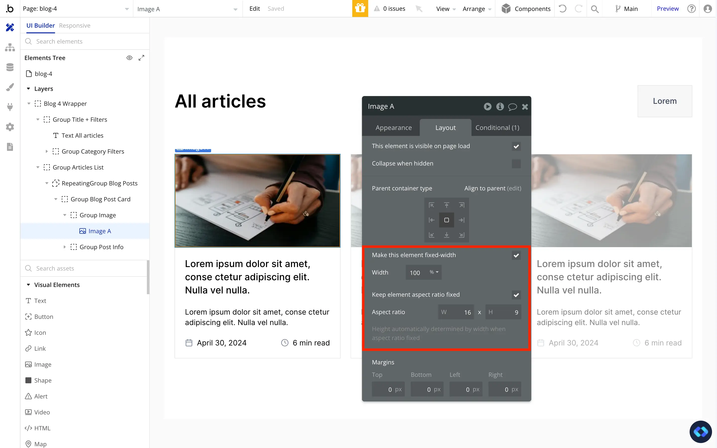 screenshot of the configuration for an zoom on hover effect in bubble.iou