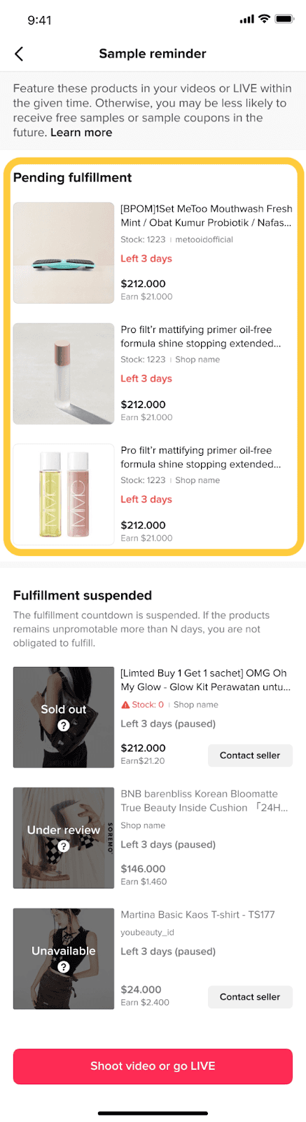 A blurred mobile phone screenshot showing a list of recommended products, categorized with prices, in a shopping app.