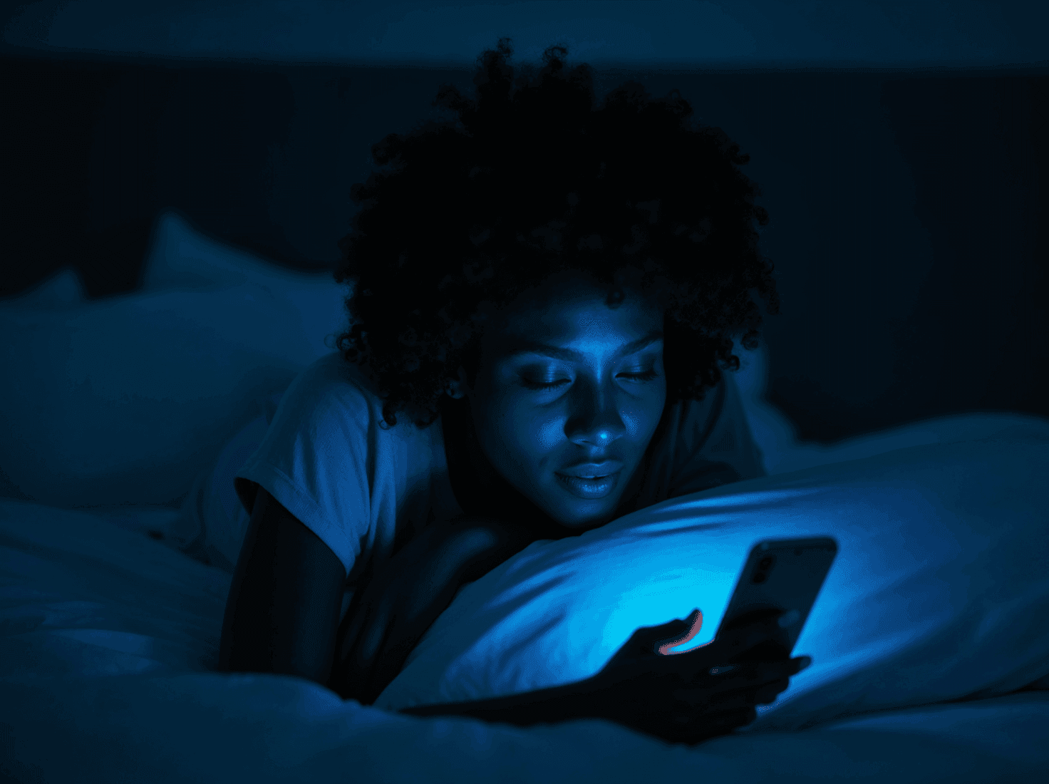 a teen using social media at night