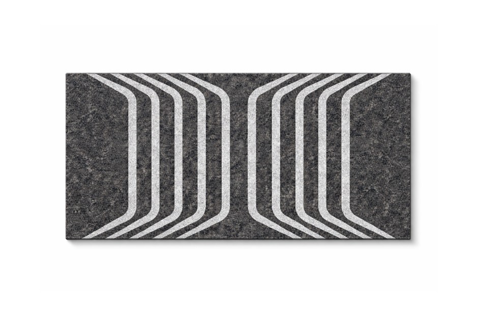 Waves stone tile with repeating curved linear pattern in textured grey surface for outdoor flooring